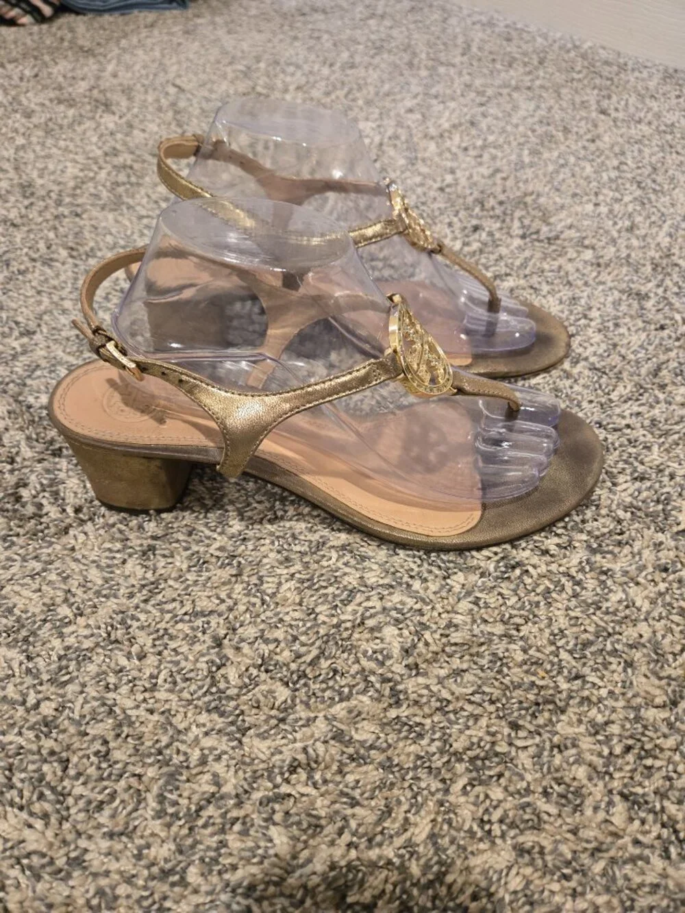 Tory Burch Satin Crystal Embellished Block Heel Sandals Gold 10M